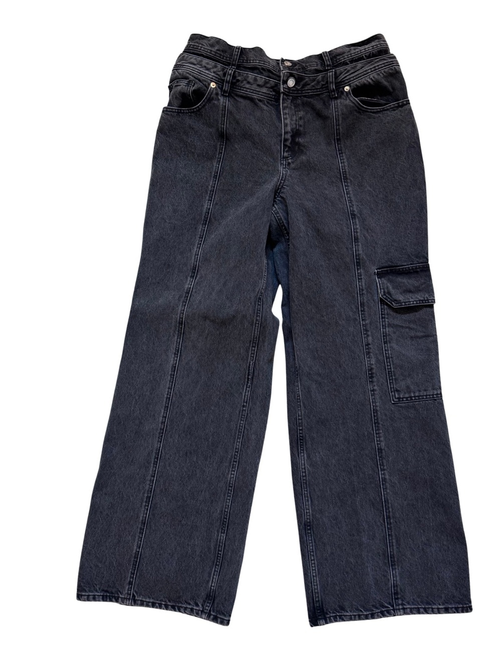 Stine Goya Paul Organic Cotton Black Wide Leg Cargo Jeans Size 31 Minimalist - Picture 3 of 11
